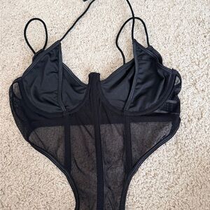 SHEIN Black Mesh Bodysuit Top